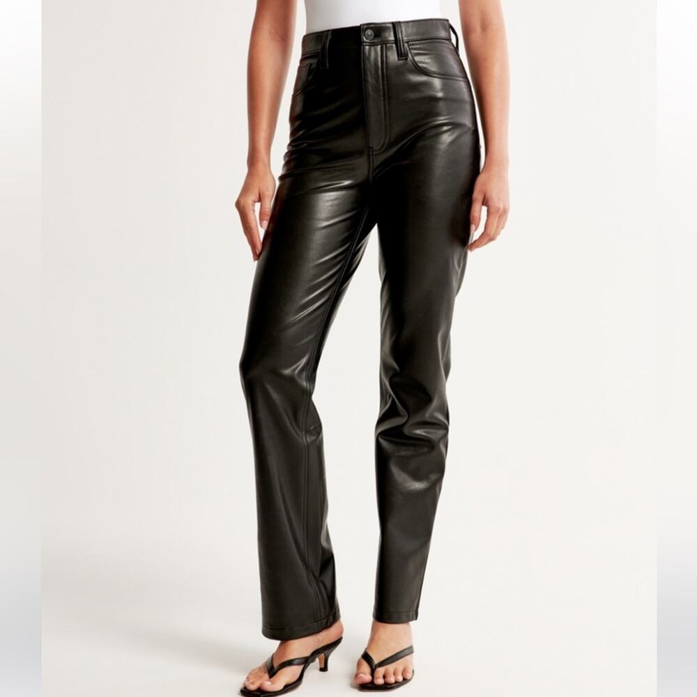 Abercrombie Black Vegan Leather The 90’s Straight Ultra High Rise Pants